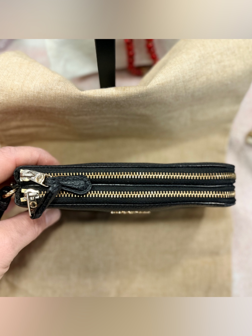 Coach Black Pebbled Leather Dbl Zip Wristlet - Picture 3 of 9